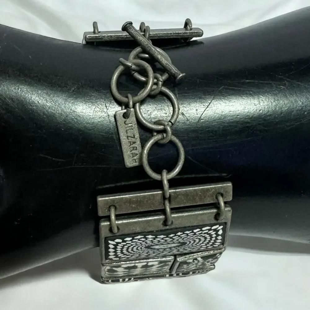 JILZARAH Handmade Clay Tile Bracelet, Black and White Funky Retro Abstract Style - Picture 5 of 11